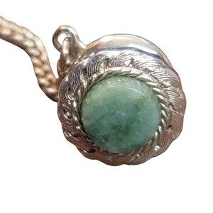 Vintage Green Adventurine Tie Tack Pin Gold-tone Chain